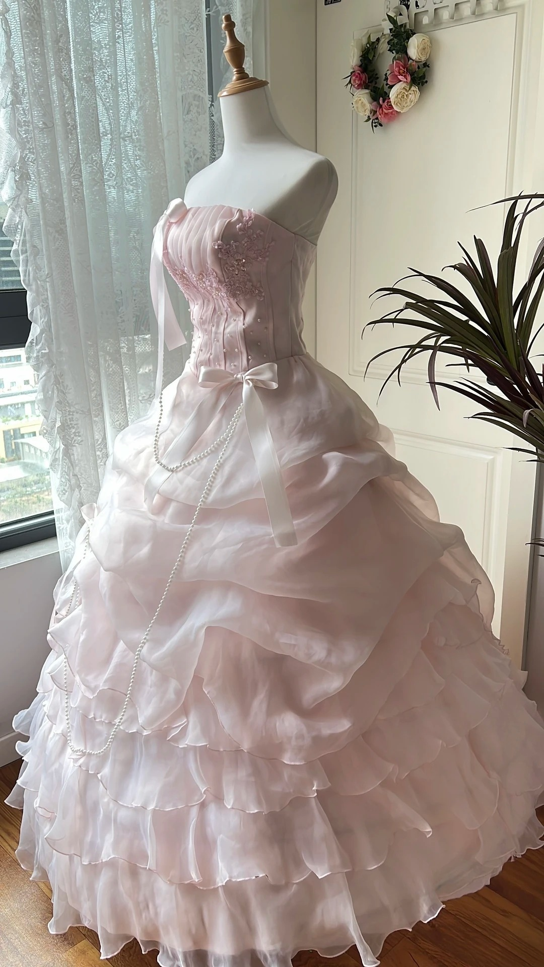 Pretty Sweet 16 Dress Long Strapless Pink With Tiered Layers Ball Gown Sweet Sixteen Party Birthday Dresses RC0652