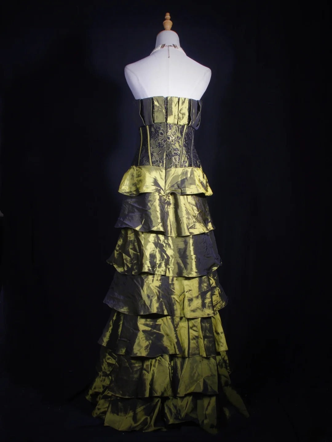 Vintage Ball Gown Strapless Olive Green Taffeta 1970s With Ruffled Beads Bodice Long Prom Dresses Inspo 18th Birthday Outfit Formal Gown AS324