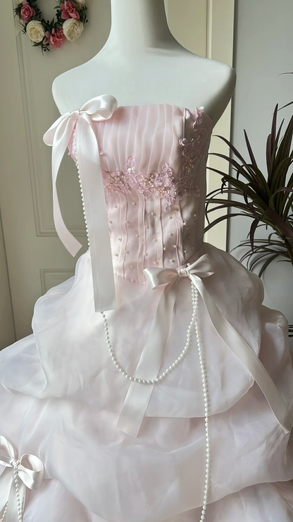Pretty Sweet 16 Dress Long Strapless Pink With Tiered Layers Ball Gown Sweet Sixteen Party Birthday Dresses RC0652