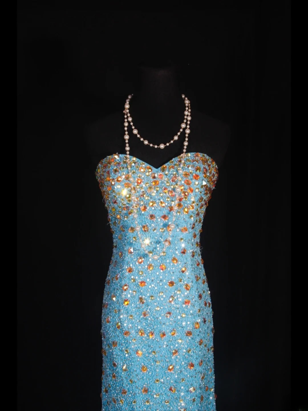 Vintage Mermaid 80s Sweethart Blue Beads With Gold Beaded Long Prom Dresses Inspo 20th Birthday Outfit Formal Gowns AS325
