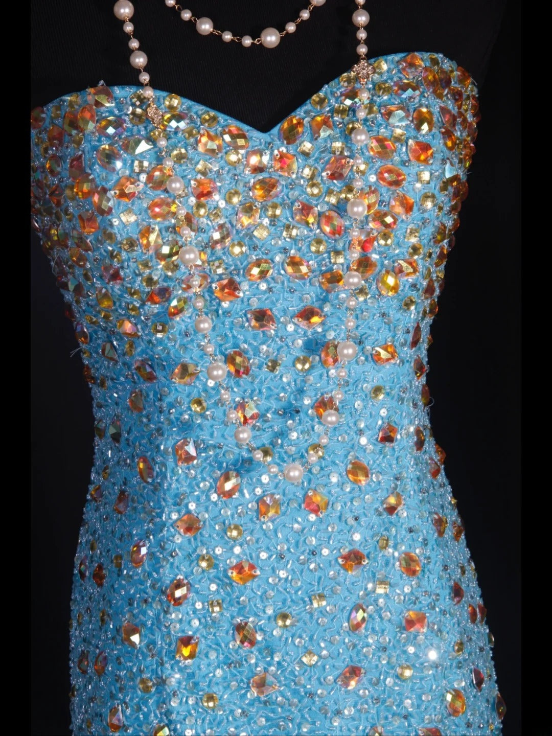 Vintage Mermaid 80s Sweethart Blue Beads With Gold Beaded Long Prom Dresses Inspo 20th Birthday Outfit Formal Gowns AS325