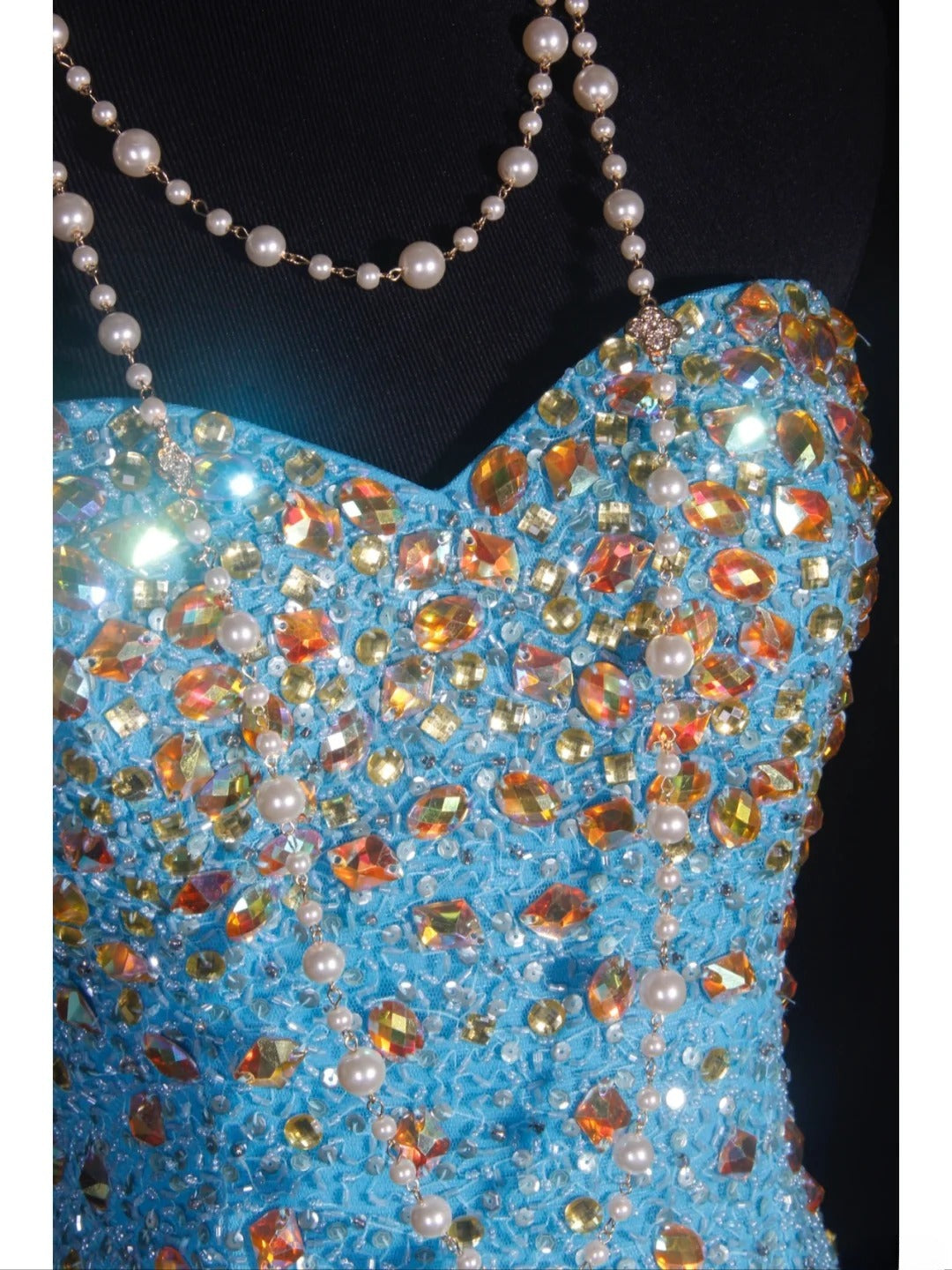 Vintage Mermaid 80s Sweethart Blue Beads With Gold Beaded Long Prom Dresses Inspo 20th Birthday Outfit Formal Gowns AS325