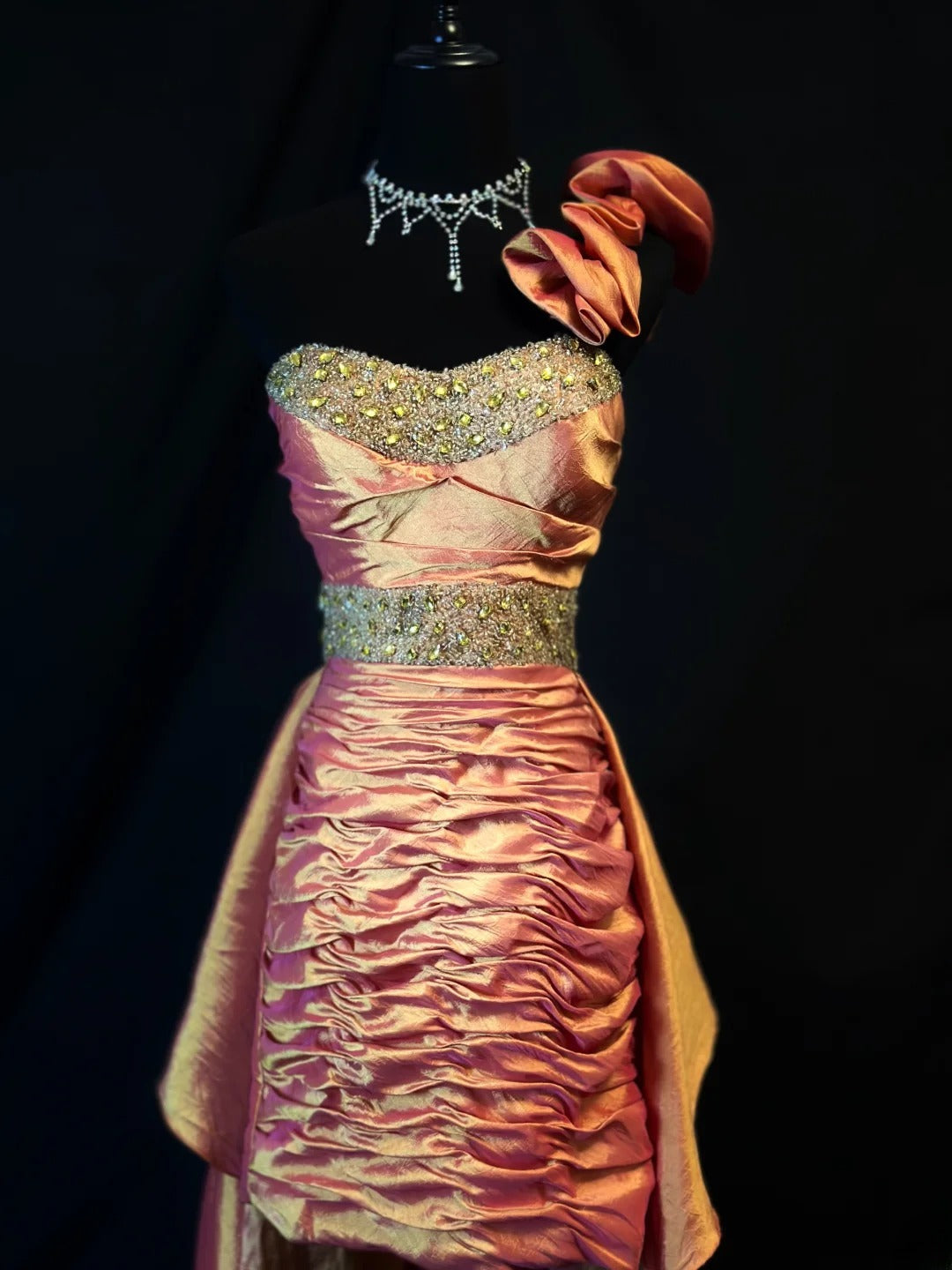 Vintage 80s Prom Dresses High Low One Shoulder Taffeta With Beading Party Gown Formal Outfits RB6162