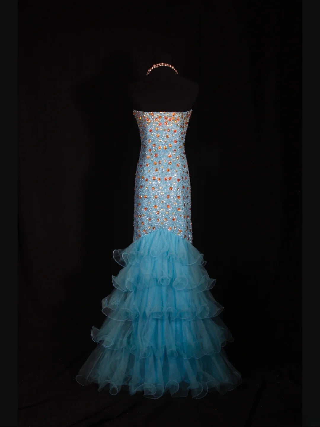 Vintage Mermaid 80s Sweethart Blue Beads With Gold Beaded Long Prom Dresses Inspo 20th Birthday Outfit Formal Gowns AS325