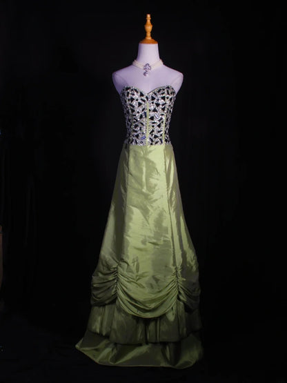 Retro 60s A line Sweetheart Olive Green Taffeta With Silver Gem Beads Prom Dresses Inspo 22th Birthday Outfit Formal Gown AS326