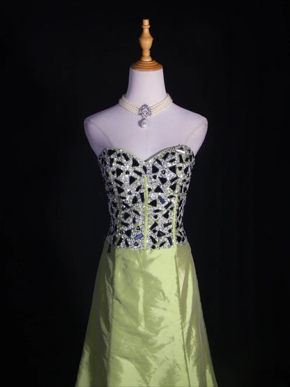 Retro 60s A line Sweetheart Olive Green Taffeta With Silver Gem Beads Prom Dresses Inspo 22th Birthday Outfit Formal Gown AS326