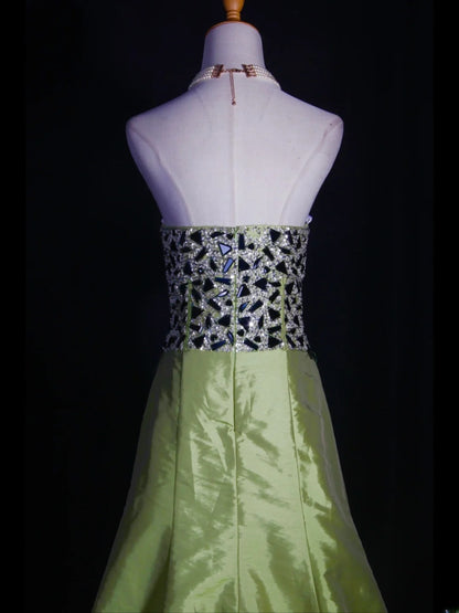 Retro 60s A line Sweetheart Olive Green Taffeta With Silver Gem Beads Prom Dresses Inspo 22th Birthday Outfit Formal Gown AS326