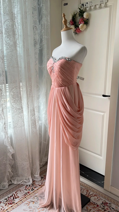 Modest Prom Dresses Aesthetic 90s Retro Mermaid Sweetheart Blush PinK Chiffon Floor Length Evening Outfits RC0654