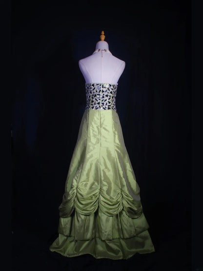 Retro 60s A line Sweetheart Olive Green Taffeta With Silver Gem Beads Prom Dresses Inspo 22th Birthday Outfit Formal Gown AS326