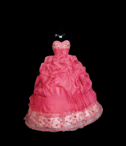 Cute Sweet 16 Dress Strapless Hot Pink Lace Ruffled Ball Gown Sweet Sixteen Dresses RC0027