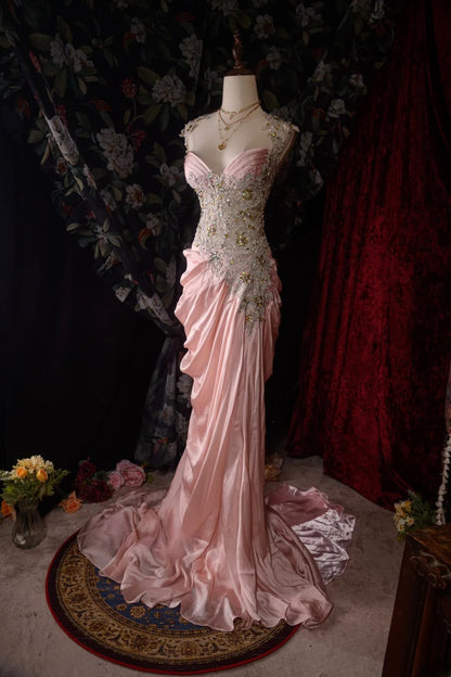 Chic Mermaid Sweetheart Pink With Beaded Crystals High School Dances Prom Dresses Formal Outfits Evening Gown RB8559