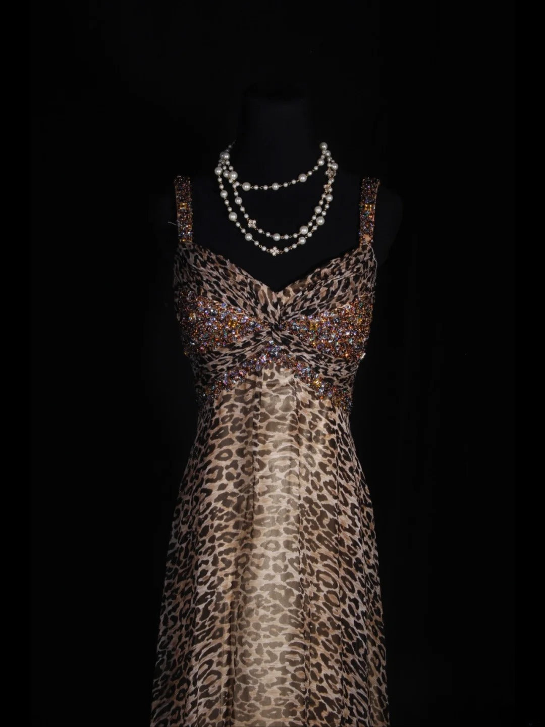 Vintage 2000s A Line Spaghetti Straps Leopard Print Beaded Bodice Plus Size Long Prom Dresses Impress 21th Birthday Outfits Prom Gown AS328