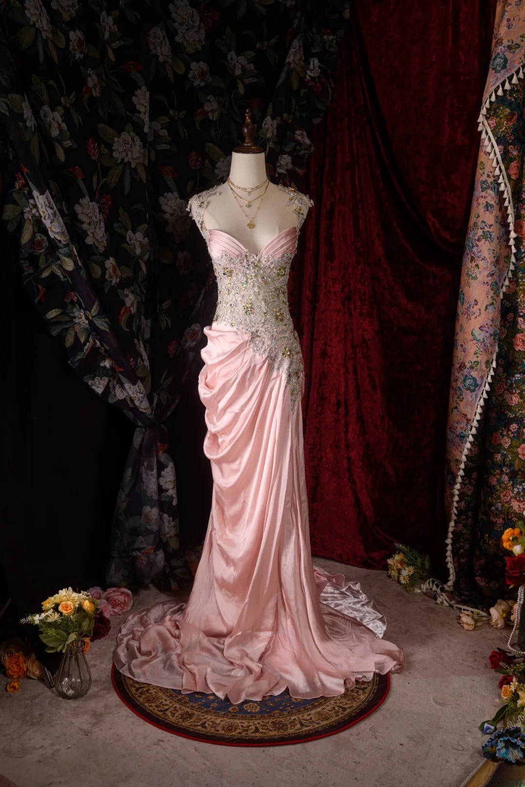 Chic Mermaid Sweetheart Pink With Beaded Crystals High School Dances Prom Dresses Formal Outfits Evening Gown RB8559
