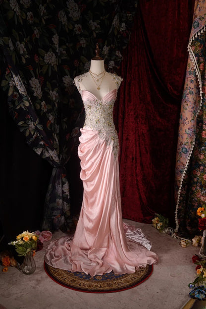 Chic Mermaid Sweetheart Pink With Beaded Crystals High School Dances Prom Dresses Formal Outfits Evening Gown RB8559