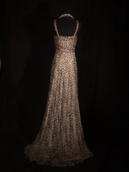 Vintage 2000s A Line Spaghetti Straps Leopard Print Beaded Bodice Plus Size Long Prom Dresses Impress 21th Birthday Outfits Prom Gown AS328