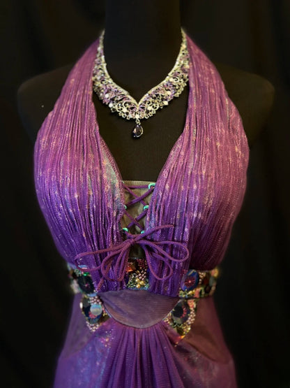 Vintage Prom Dresses Mermaid Halter Purple Tulle With Appliqued 1950s Retro Classy Long Party Gown Formal Outfits RB6166
