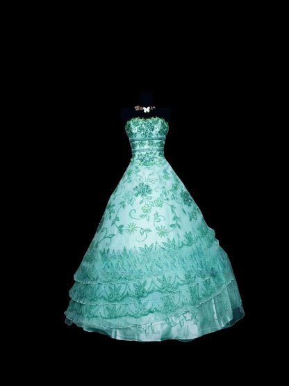 Blue Strapless Lace Ball Gown Quinceanera Dress, Sweet 15 Birthday Formal Dress RC0042