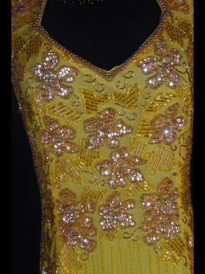 Retro 60s Sheath High Neck Yellow Chiffon With Gem Beads Prom Dresses Inspo 22th Birthday Outfit Formal Gown AS330