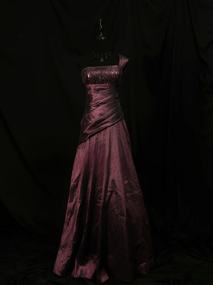 Vintage Prom Dresses Mermaid One Shoulder Burgundy With Beading 1950s Retro Classy Long Party Formal Outfits RB6169