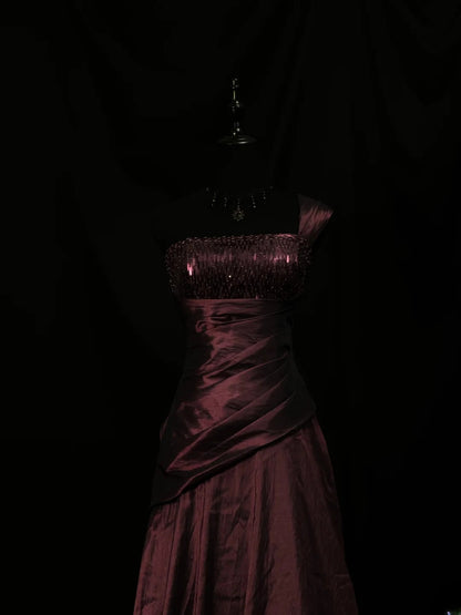Vintage Prom Dresses Mermaid One Shoulder Burgundy With Beading 1950s Retro Classy Long Party Formal Outfits RB6169