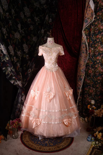 Timeless Ball Gown Formal Events Off The Shoulder Pink With Bow-knot Quince Dress Long Quinceanera Dresses Birthday Outfits RB8562