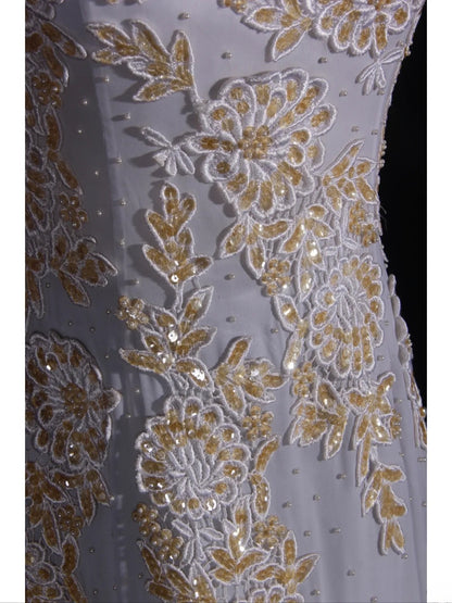Vintage Mermaid Strapless White 1970s With Appliqued Beads Bodice Long Prom Dresses Inspo 16th Birthday Outfit Formal Gown AS333