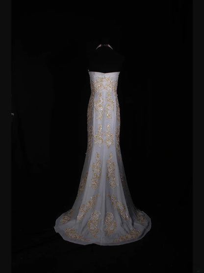 Vintage Mermaid Strapless White 1970s With Appliqued Beads Bodice Long Prom Dresses Inspo 16th Birthday Outfit Formal Gown AS333