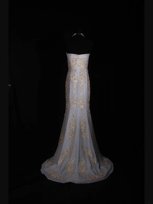 Vintage Mermaid Strapless White 1970s With Appliqued Beads Bodice Long Prom Dresses Inspo 16th Birthday Outfit Formal Gown AS333