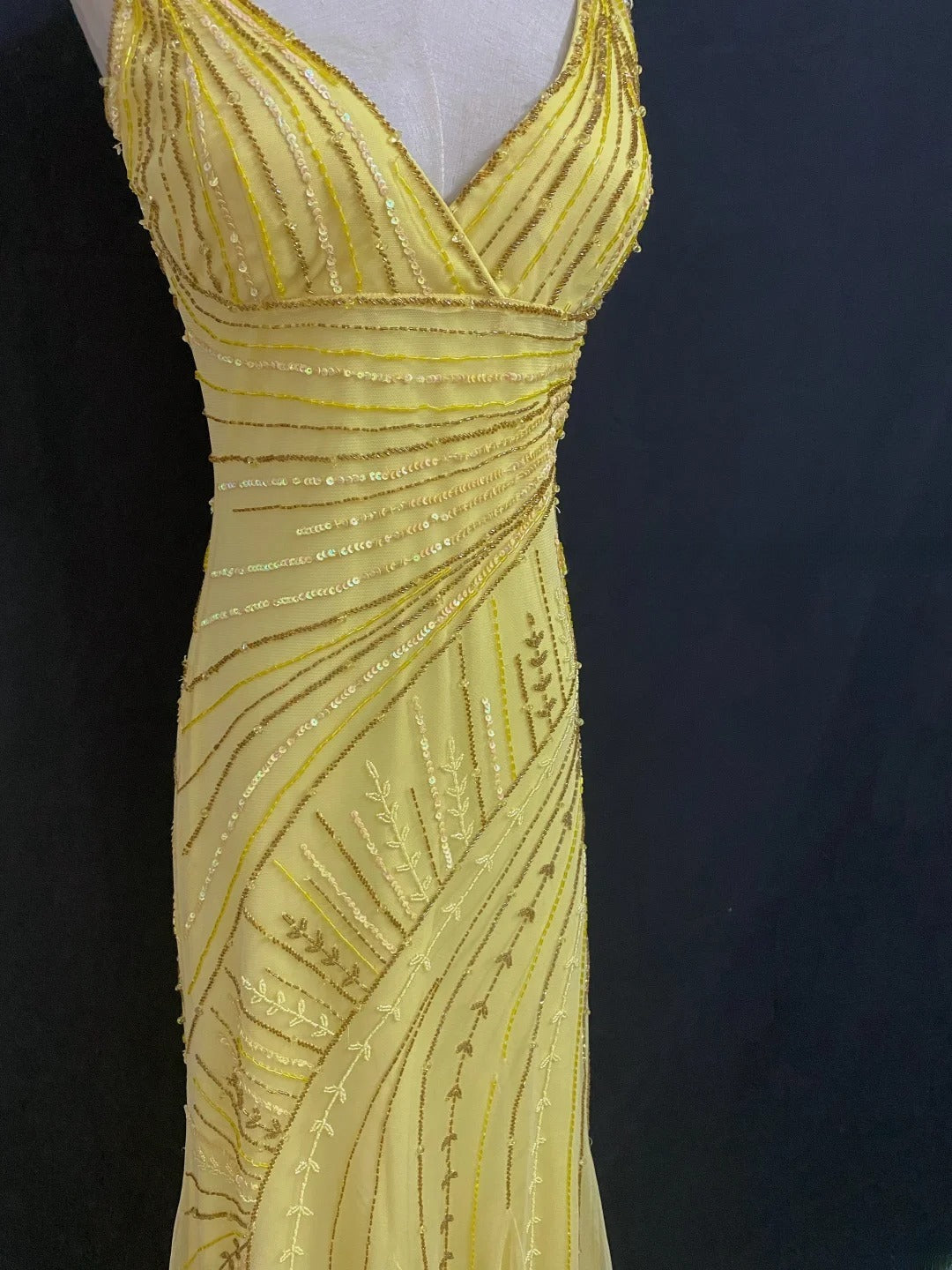 Modest Mermaid V Neck Yellow Tulle With Beading Crystals Long Prom Dresses Formal Outfit Evening Night Dress RB7785
