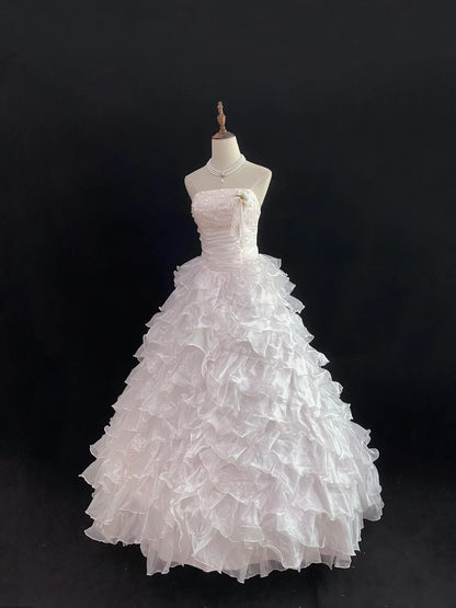 Dream Ball Gown Strapless Light Pink Lace Poofy Long With Tiered Layers Quince Dress inspo Quinceanera Dresses Sweet 15 16 Outfits RB7786