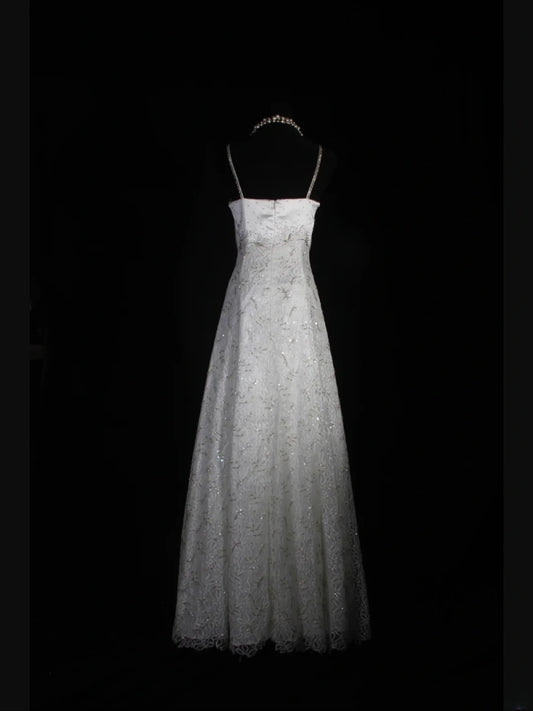 Retro 1950s Wedding Dresses for Bride A line Spagehtti Straps With Silver Beads Lace Petite/Plus Size Bridal Gowns Civil Wedding for Beach Wedding AS335