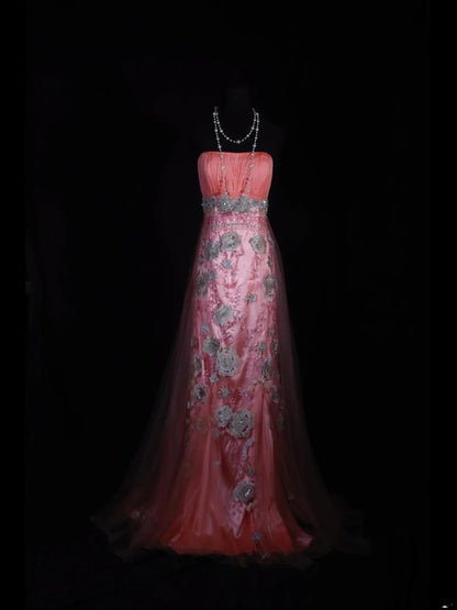 Vintage Mermaid Strapless Pink 1970s With Appliqued Beads Bodice Long Prom Dresses Inspo 19th Birthday Outfit Formal Gown AS336
