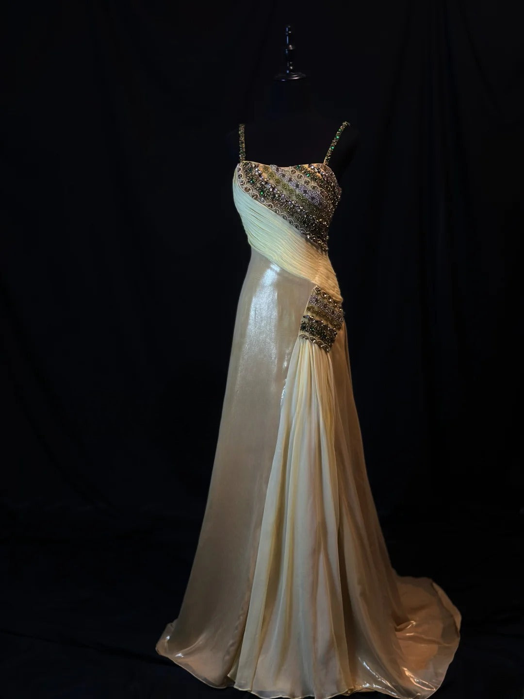 Vintage Prom Dresses Mermaid Spaghetti Strap Champagne Chiffon With Beading Long Party Gown Formal Outfits RB6172