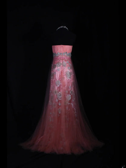Vintage Mermaid Strapless Pink 1970s With Appliqued Beads Bodice Long Prom Dresses Inspo 19th Birthday Outfit Formal Gown AS336
