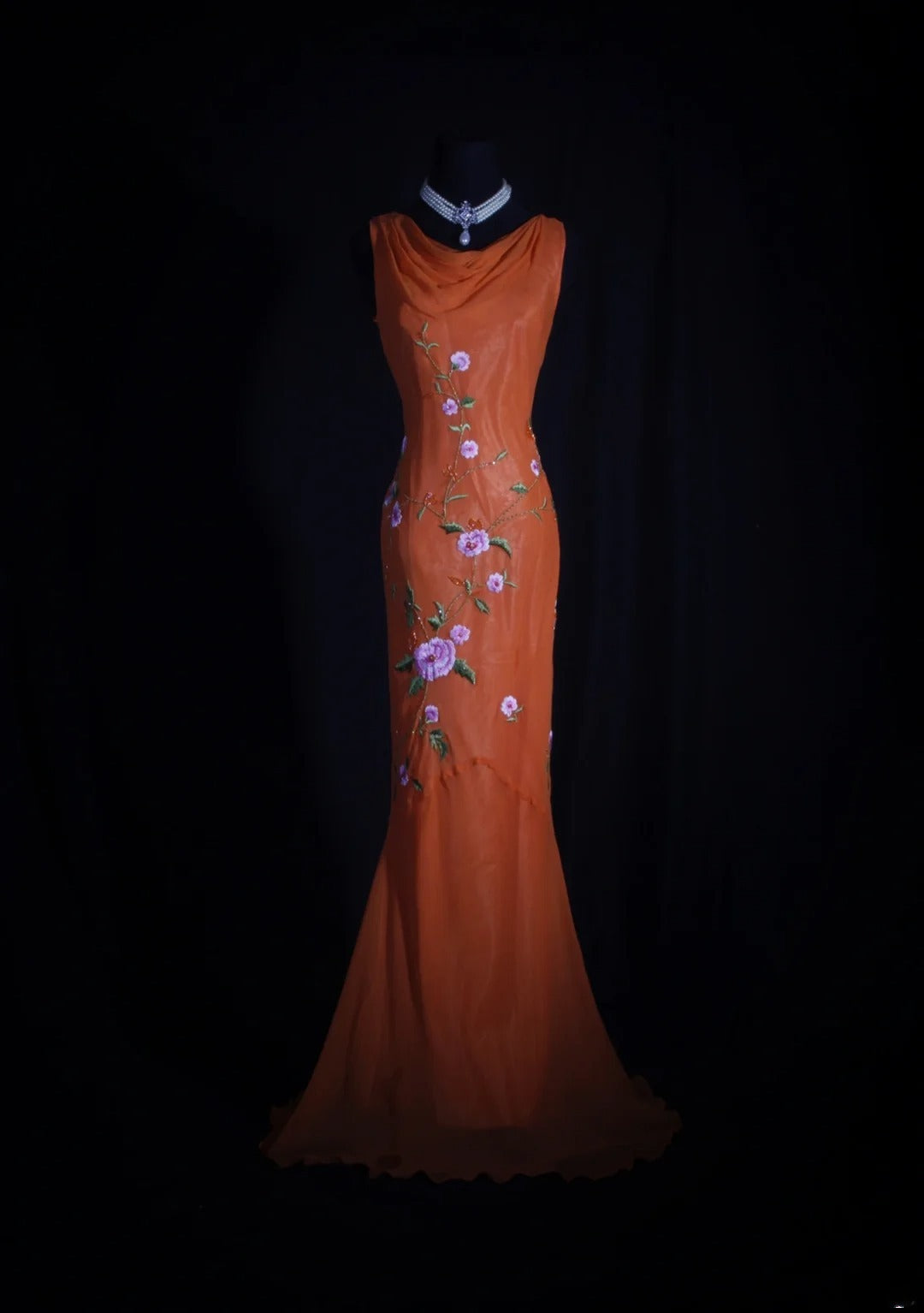 Retro 60s Mermaid Cowl Organge Chiffon With Embroidery Beads Prom Dresses Inspo 22th Birthday Outfit Formal Gown AS337