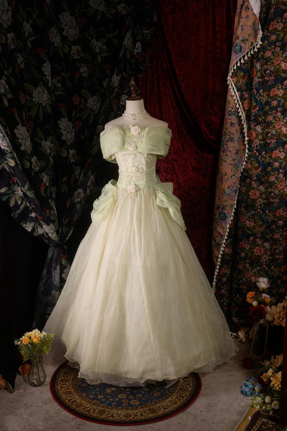 Vintage Ball Gown Formal Events Off The Shoulder Sage Green With 3D Flowers Quince Dress Quinceanera Dresses Birthday Outfits RB8566