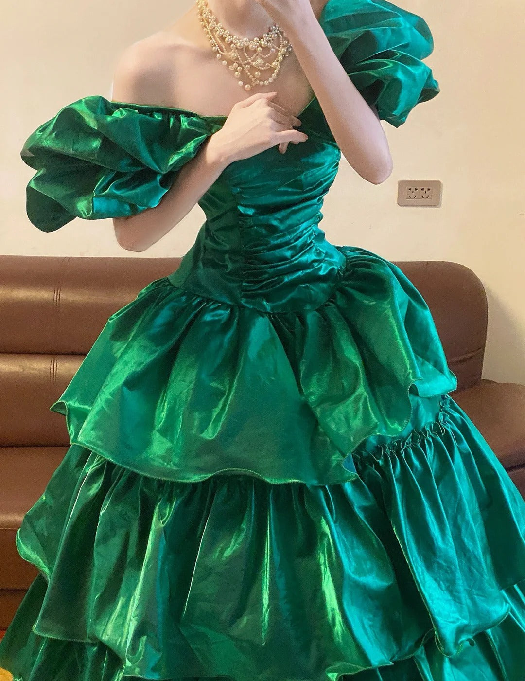 Ball Gown Off Shoulder Green With Puffy Sleeves Sweet 16 Dress Sweet Sixteen Princess Dress RB9383