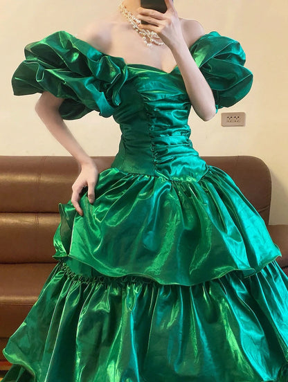 Ball Gown Off Shoulder Green With Puffy Sleeves Sweet 16 Dress Sweet Sixteen Princess Dress RB9383