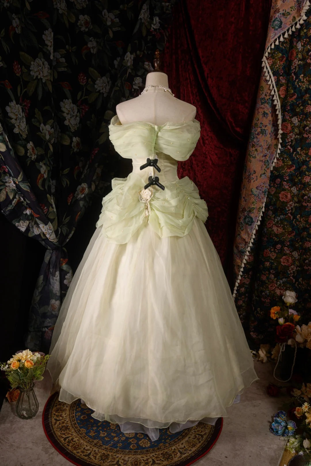 Vintage Ball Gown Formal Events Off The Shoulder Sage Green With 3D Flowers Quince Dress Quinceanera Dresses Birthday Outfits RB8566