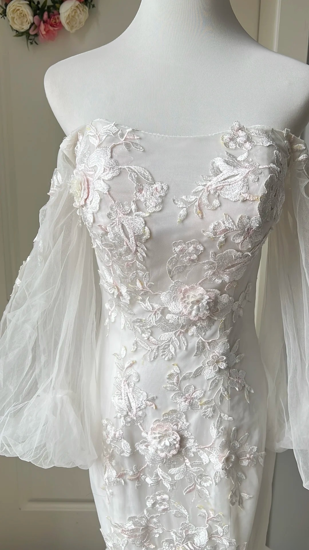 Timeless Wedding Dress Mermaid Off Shoulder Tulle White With Appliques Long Bridal Gown RC0663