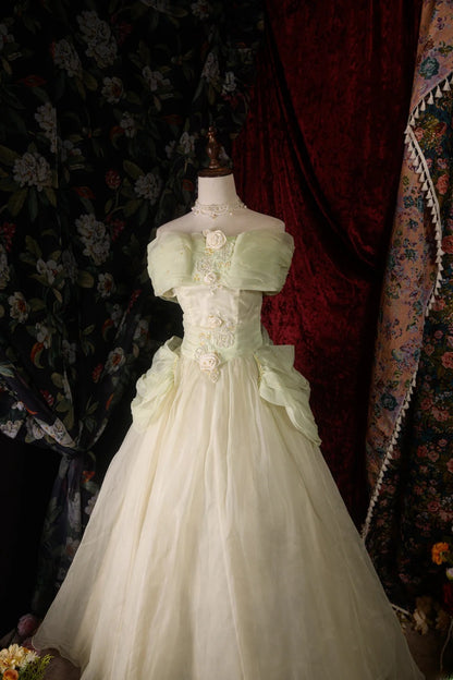 Vintage Ball Gown Formal Events Off The Shoulder Sage Green With 3D Flowers Quince Dress Quinceanera Dresses Birthday Outfits RB8566