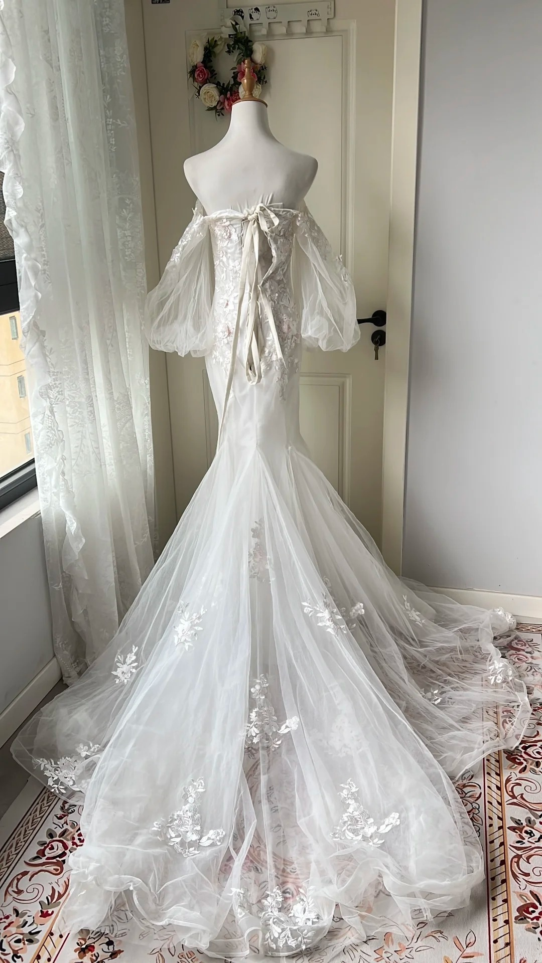 Timeless Wedding Dress Mermaid Off Shoulder Tulle White With Appliques Long Bridal Gown RC0663