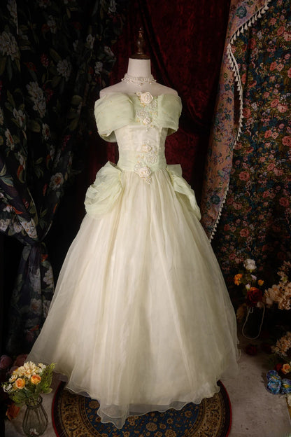 Vintage Ball Gown Formal Events Off The Shoulder Sage Green With 3D Flowers Quince Dress Quinceanera Dresses Birthday Outfits RB8566
