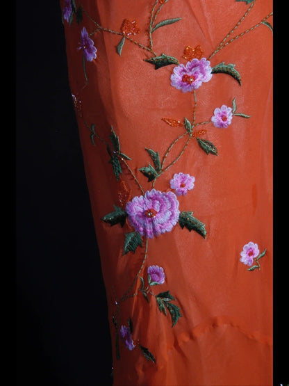 Retro 60s Mermaid Cowl Organge Chiffon With Embroidery Beads Prom Dresses Inspo 22th Birthday Outfit Formal Gown AS337