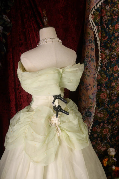 Vintage Ball Gown Formal Events Off The Shoulder Sage Green With 3D Flowers Quince Dress Quinceanera Dresses Birthday Outfits RB8566