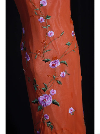 Retro 60s Mermaid Cowl Organge Chiffon With Embroidery Beads Prom Dresses Inspo 22th Birthday Outfit Formal Gown AS337