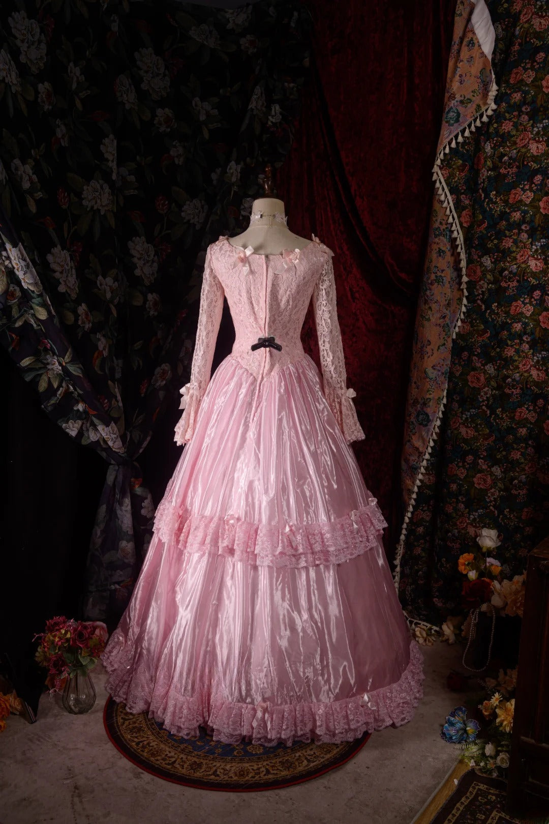 Timeless Ball Gown Formal Events Square Lace Pink With Long Sleeves Quince Dress Quinceanera Dresses Birthday Outfits RB8567