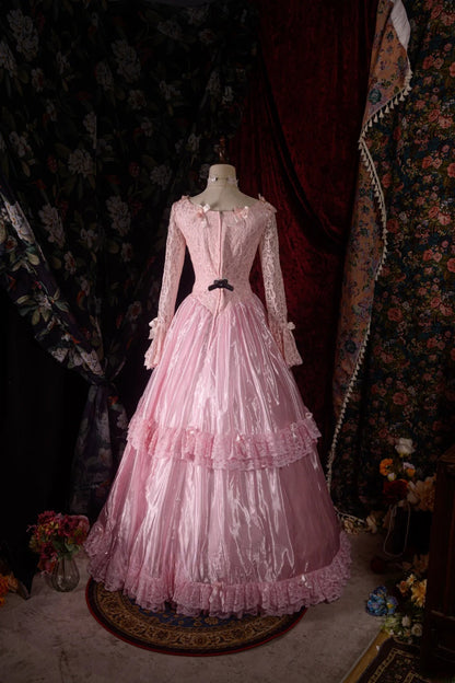 Timeless Ball Gown Formal Events Square Lace Pink With Long Sleeves Quince Dress Quinceanera Dresses Birthday Outfits RB8567