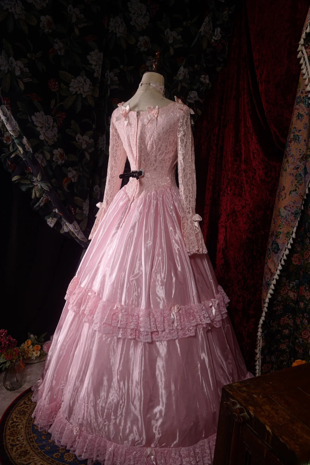 Timeless Ball Gown Formal Events Square Lace Pink With Long Sleeves Quince Dress Quinceanera Dresses Birthday Outfits RB8567