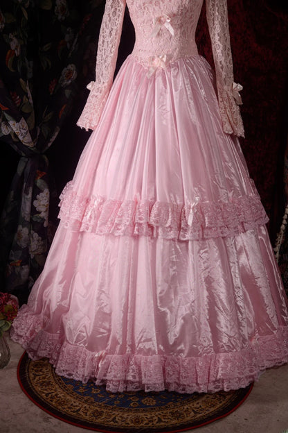 Timeless Ball Gown Formal Events Square Lace Pink With Long Sleeves Quince Dress Quinceanera Dresses Birthday Outfits RB8567